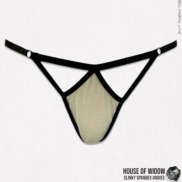 DOLLS KILL X HOUSE OF WIDOW SLINKY SPANDEX UNDIES IN OFF WHITE CHAMPAGNE PEARL M - Picture 3 of 11